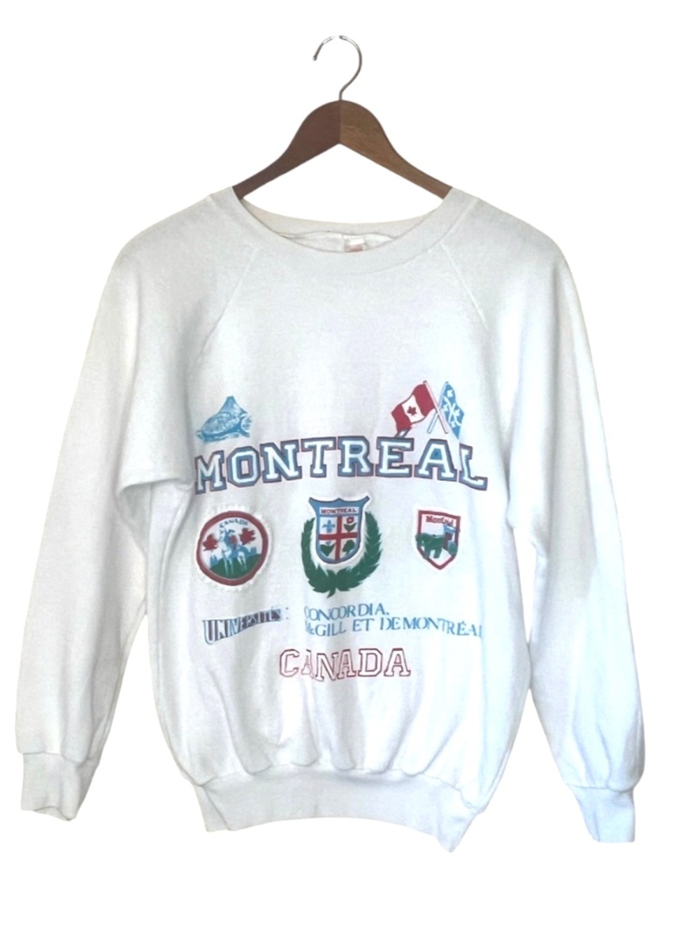 Vintage 80s 20/20 Montreal Canada Universities Puff Paint White Sweatshirt